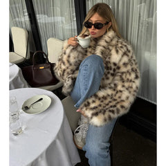 Manteau chaud en fausse fourrure léopard