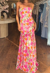 Robe bustier trapèze dos nu à fleurs