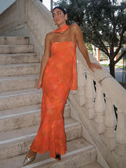 Robe longue bustier à empiècements en résille