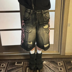 Short en jean rayé ample