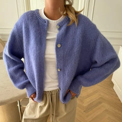 Cardigan uni à col rond et simple boutonnage