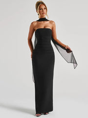 Robe maxi bustier dos nu à foulard
