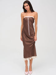 Robe midi bustier en dentelle à pois