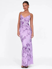 Robe moulante sans manches à col en V et imprimé floral
