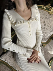 Robe maxi rétro en maille cintrée à volants