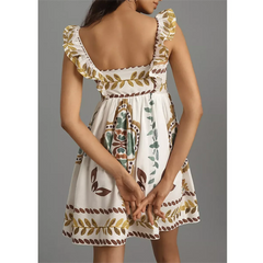 Robe courte à volants et imprimé floral, style trapèze