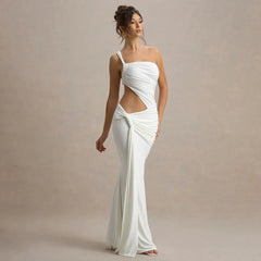 Robe de bal décontractée à une épaule dénudée sans manches et à volants
