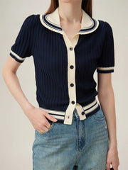 Cardigan d'été en maille à col polo contrastant