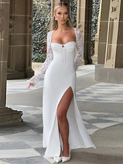Robe moulante d'automne à lacets et fente haute