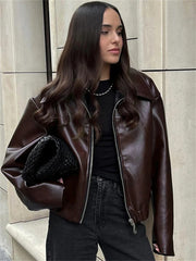 Manteau slim zippé en patchwork PU