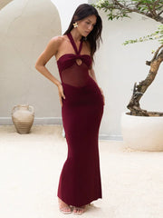 Robe moulante transparente en maille ajourée pour soirée