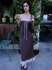 Robe midi bustier en dentelle à pois