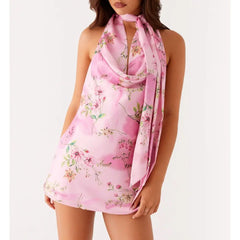 Robe de vacances trapèze à col bénitier et imprimé floral