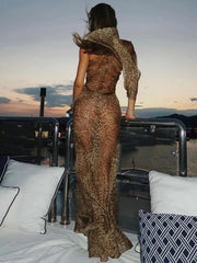 Robe de vacances asymétrique à imprimé léopard