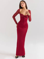 Robe longue moulante carrée fendue à lacets