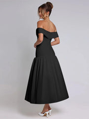 Robe longue trapèze asymétrique froncée