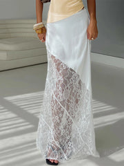 Jupe midi asymétrique en dentelle patchwork