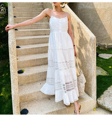 Robe bohème blanche en coton sans manches avec dos élastique