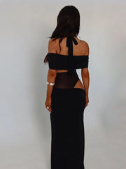 Robe de soirée asymétrique en résille sans taille, épaule dénudée