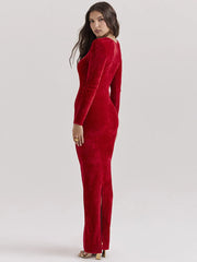 Robe moulante en velours à manches longues et col en V