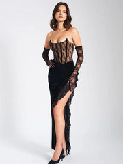 Robe moulante noire bustier en dentelle pour soirée