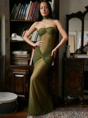 Robe longue bustier en résille superposée