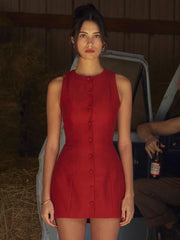 Robe de vacances mini moulante sans manches à col rond