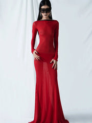 Robe de soirée transparente dos nu à manches longues