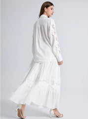 Ensemble jupe longue et chemisier en dentelle blanche, style bohème décontracté