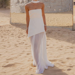 Robe longue transparente fendue dos nu en maille