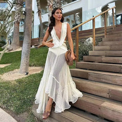 Robe midi transparente imprimée à franges