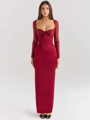 Robe longue moulante carrée fendue à lacets