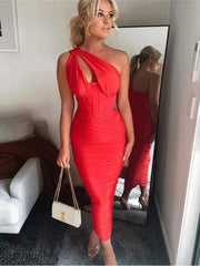 Robe midi moulante asymétrique froncée