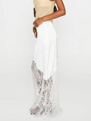 Jupe midi asymétrique en dentelle patchwork