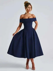 Robe midi portefeuille épaules dénudées