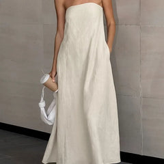 Robe midi bustier en coton kaki pour les fêtes