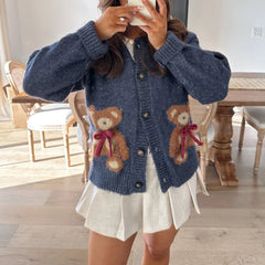 Gilet en maille à col rond et imprimé ours