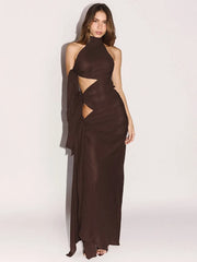 Robe longue fendue à épaules dénudées