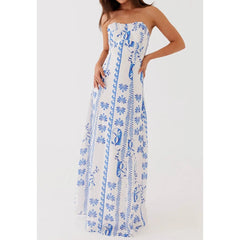 Robe de vacances trapèze à imprimé floral froncé et épaules dénudées