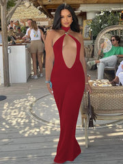 Robe midi dos nu à lacets et décolleté ajouré