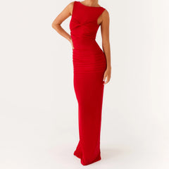 Robe moulante sans manches unie à motif boa