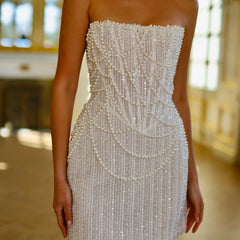 Robe de vacances mini bustier à perles