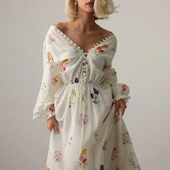 Robe longue à manches lanternes et imprimé floral