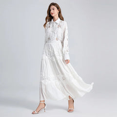 Ensemble jupe longue et chemisier en dentelle blanche, style bohème décontracté