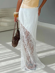 Jupe midi asymétrique en dentelle patchwork