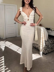 Robe maxi en maille transparente à taille haute