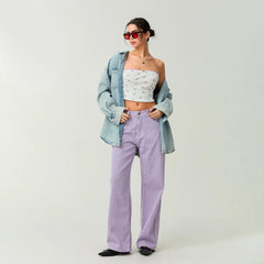 Pantalon en jean large à rayures taille haute