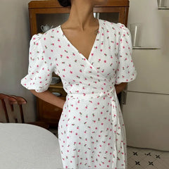 Robe midi fendue à col V fleuri