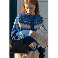 Cardigan court patchwork vintage en maille