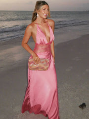 Robe longue de plage bustier en résille à ruban